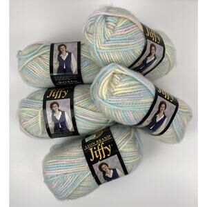 Lion Brand Yarn Jiffy Mohair Look 2.5 oz Baby Daytona Pink Blue Yellow Lot Of 5
